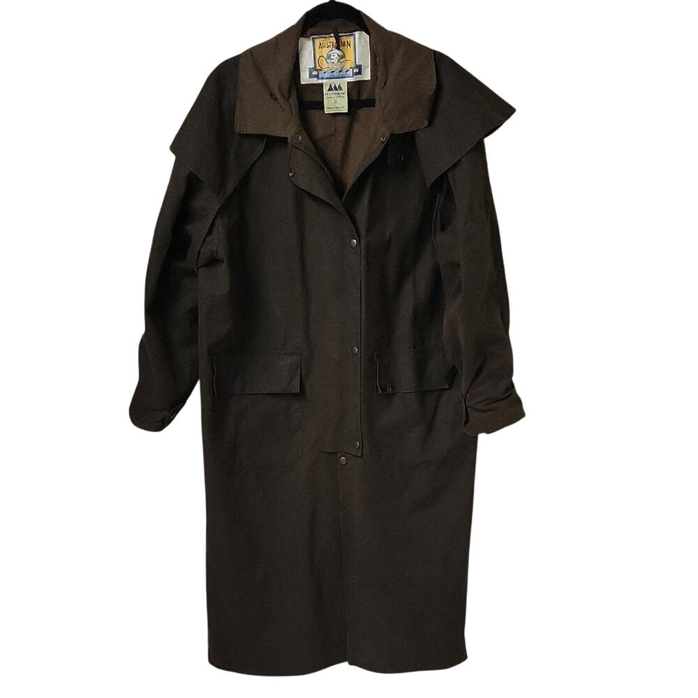 Vintage 100% Australian STOCKMAN'S Oilskin by Feathertop Long Brown Duster Coat